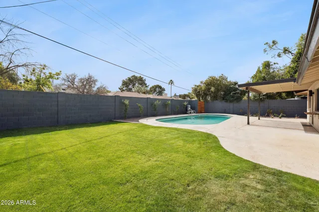 a view of a park with potted plants