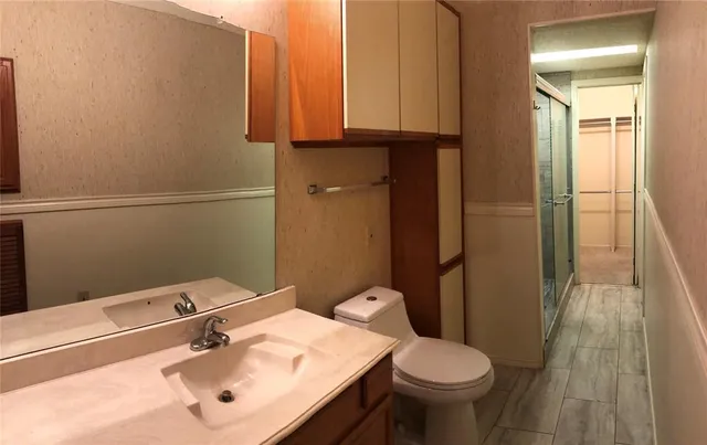 a bathroom with a sink toilet and vanity