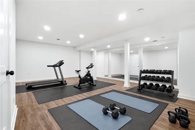 a view of a room with gym equipment