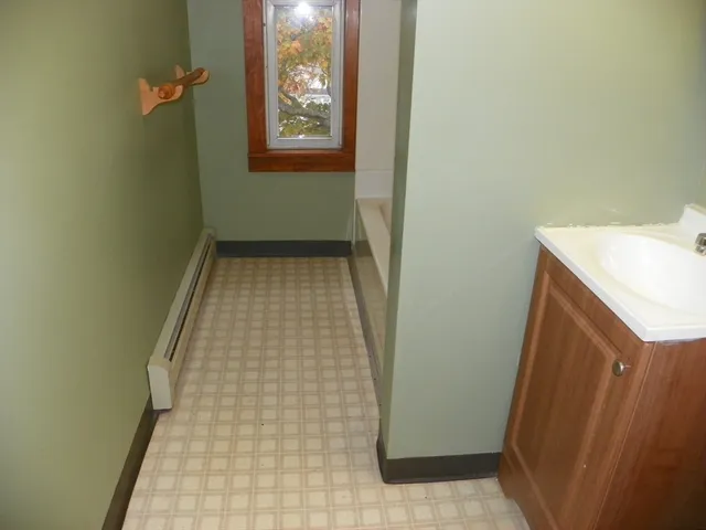 a bathroom with a bathtub