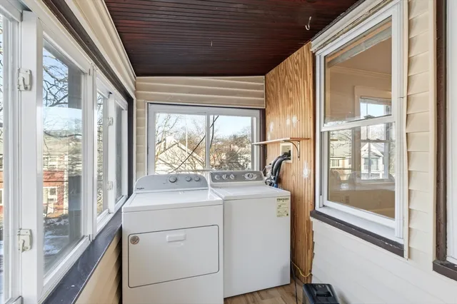 a view of bathroom with a large window
