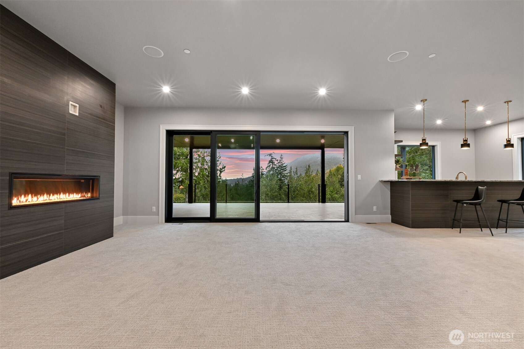 555 Whitecap Road Bellingham, WA 98229 - Photo 36 of 40 a view of an empty room with a fireplace and a floor to ceiling window