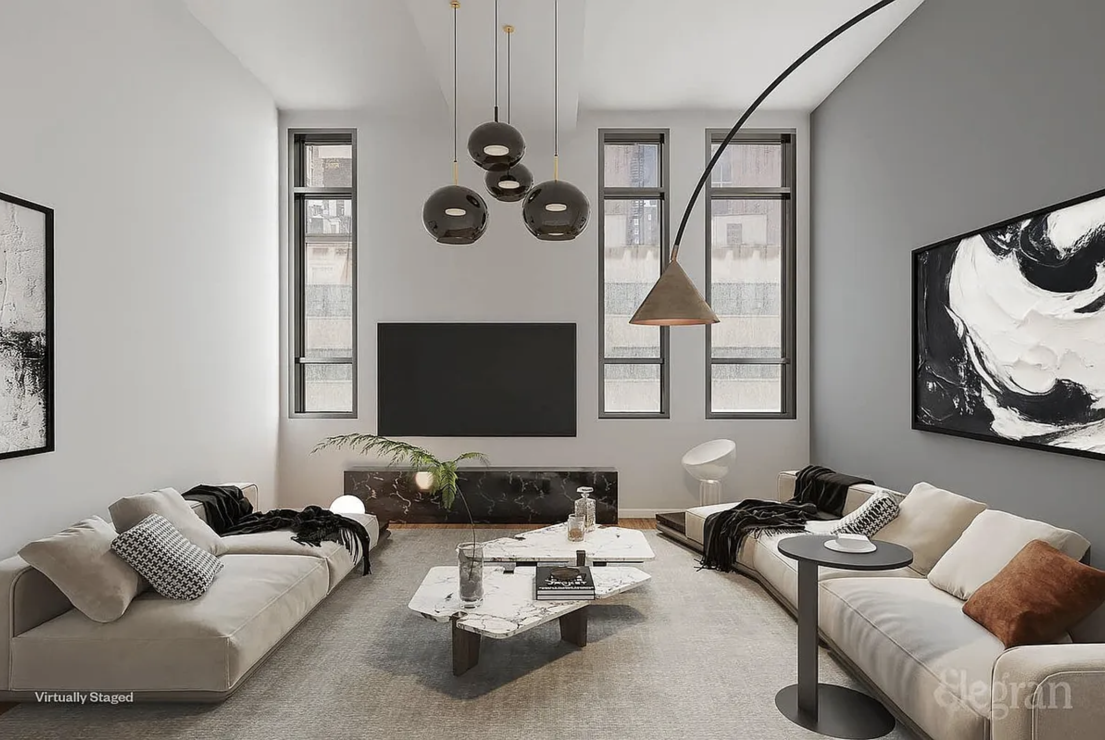 a living room with furniture or couch and a flat screen tv