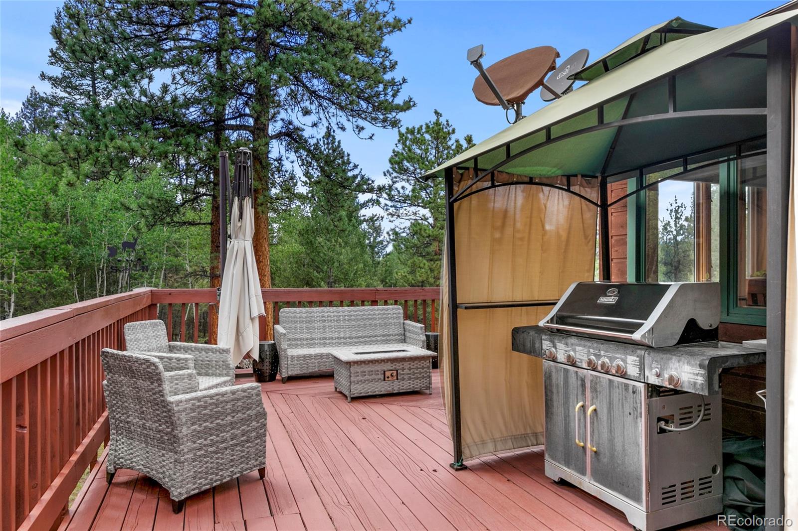 444 Nova Road Pine, CO 80470 - Photo 28 of 40 a view of a patio on wooden deck