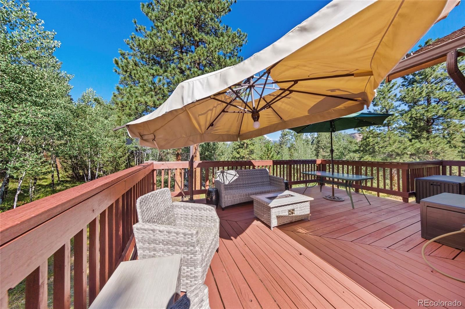 444 Nova Road Pine, CO 80470 - Photo 30 of 40 a view of balcony with outdoor seating and wooden floor