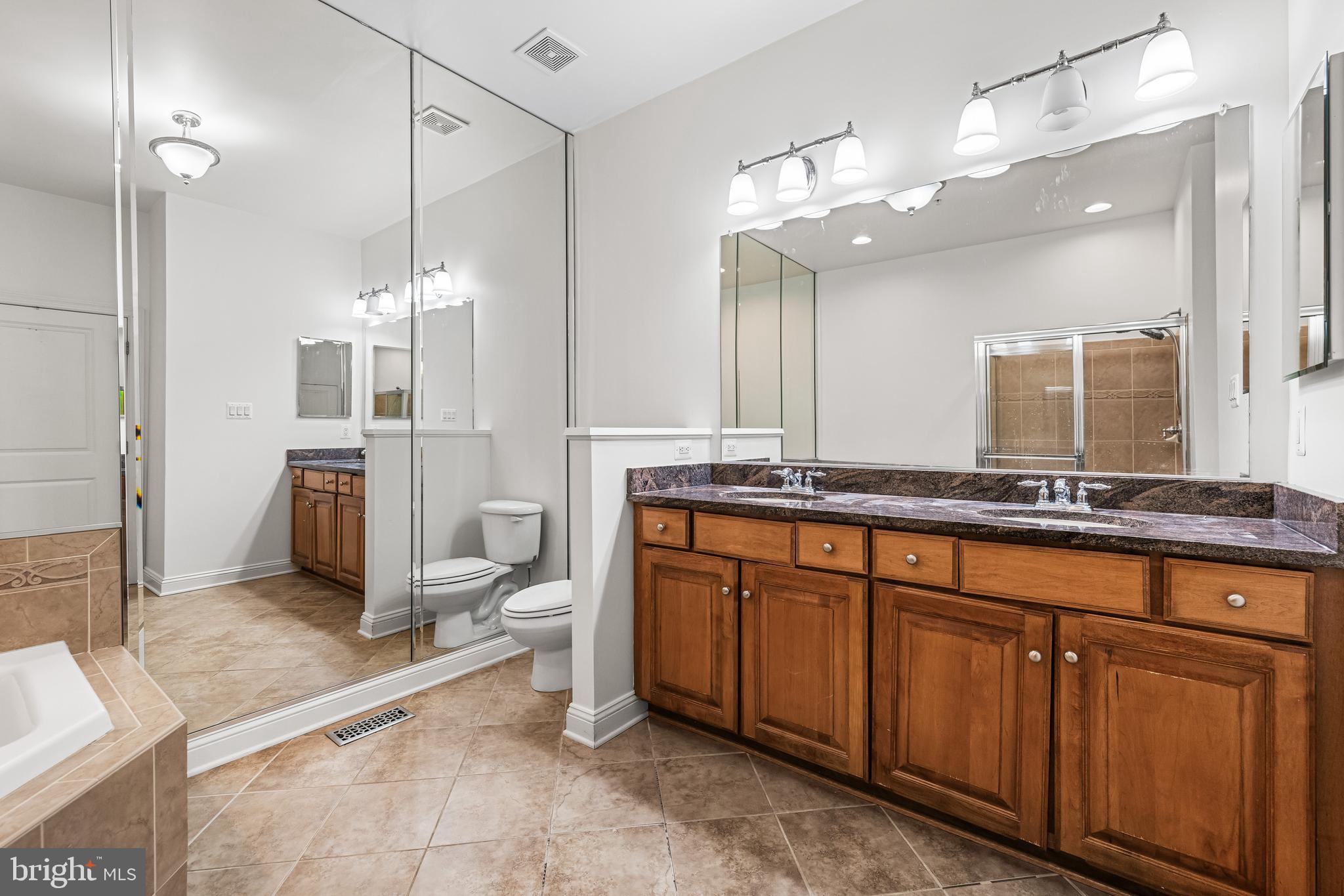 6716 Newstead Lane Baltimore, MD 21209 - Photo 35 of 66 a spacious bathroom with a granite countertop sink mirror and a toilet