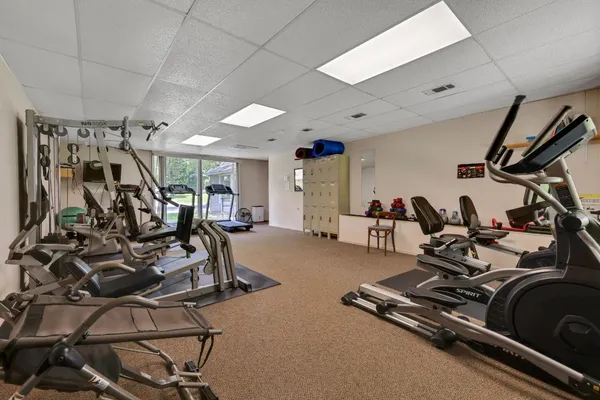 a view of a room with gym equipment