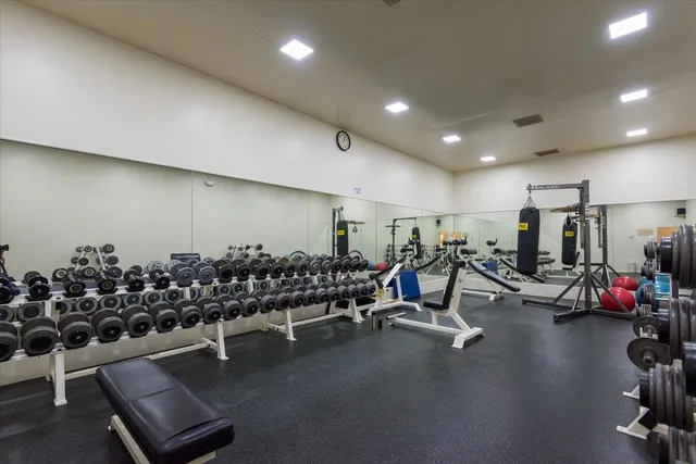 a view of a room with gym equipment