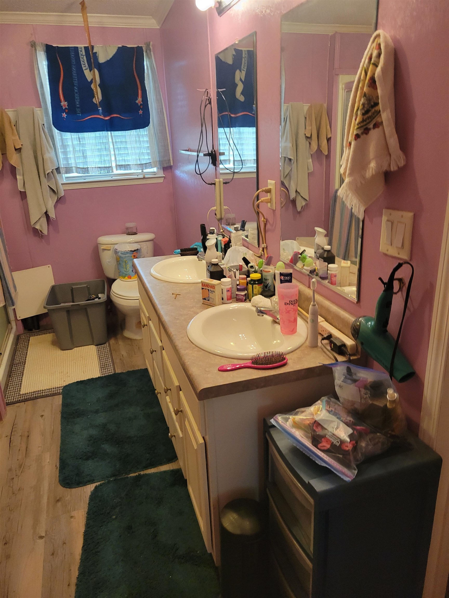 2496 Detroit Road Burlison, TN 38015 - Photo 14 of 25 Full bathroom with wood finished floors, double vanity, crown molding, and a shower with door