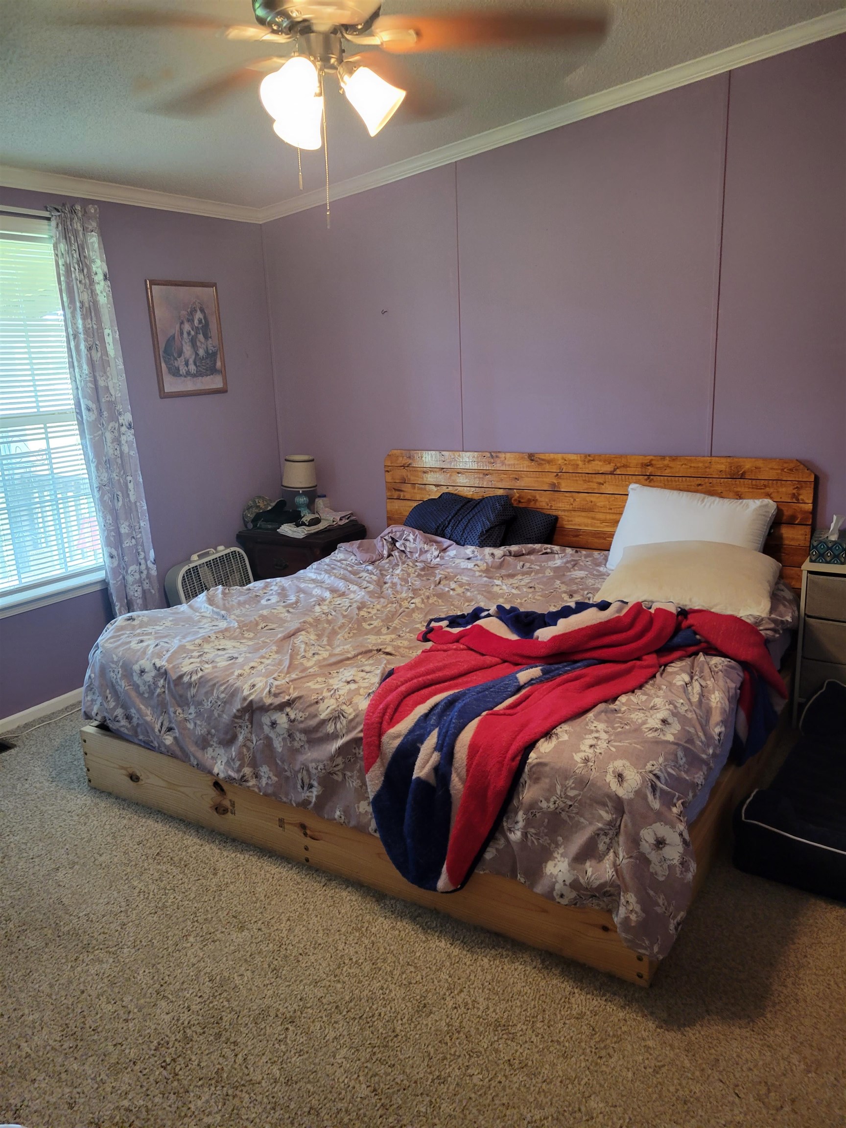 2496 Detroit Road Burlison, TN 38015 - Photo 20 of 25 Bedroom featuring carpet floors, ornamental molding, and a ceiling fan