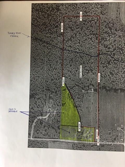 479 McCleary Road Knox, PA 16232 - Photo 24 of 24 Aerial view of property. Turkey Run Creek runs through property. The highlighted section has been sold to neighbors.