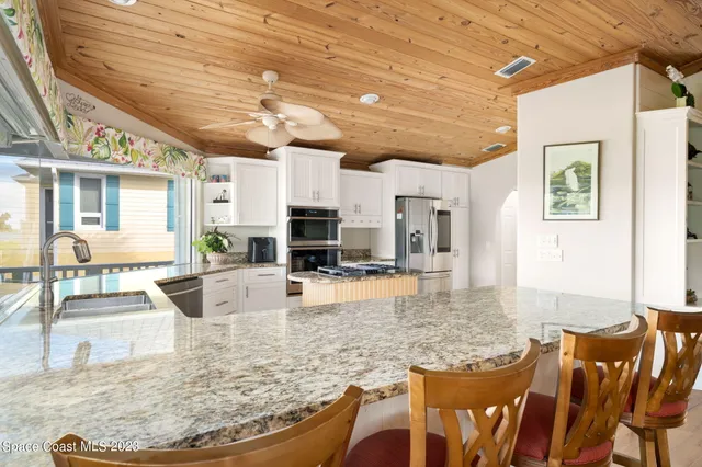 a large kitchen with lots of counter space