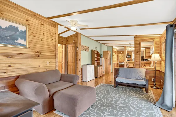 a living room with furniture and a rug