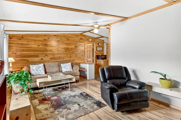 a living room with furniture and a rug