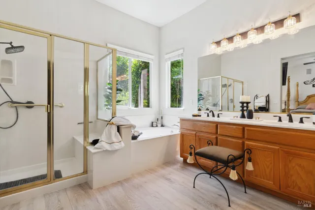 a bedroom with a bed and a table