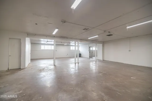 a view of a street with brick building in front of it