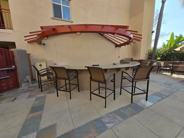 a view of a street with brick building