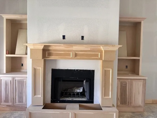 a close view of a fireplace