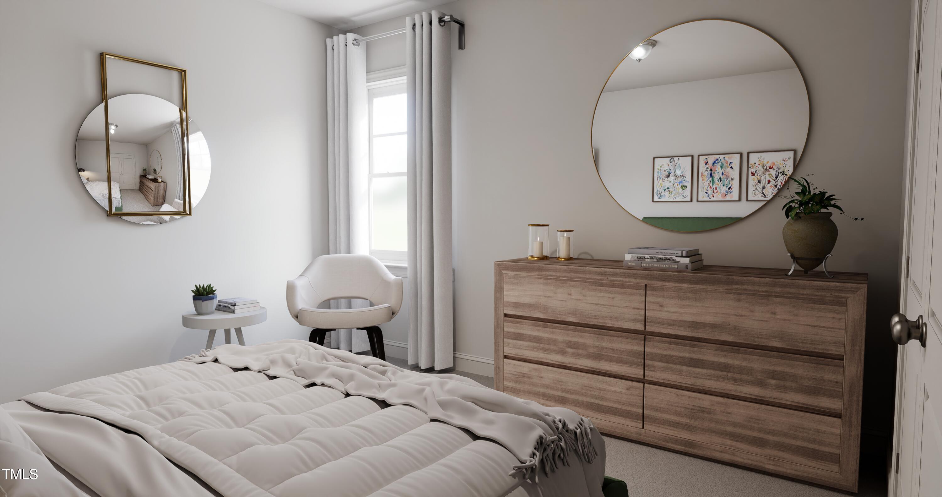 353 Calvander Lane Apex, NC 27539 - Photo 19 of 33 a bedroom with a bed and a mirror