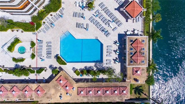 a view of a lake with a city