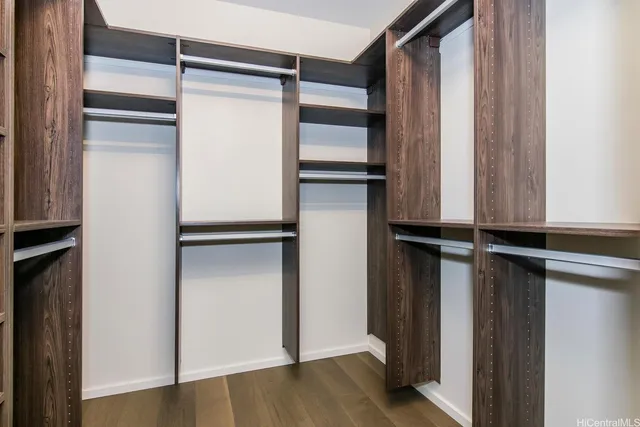 a view of walk in closet with empty racks