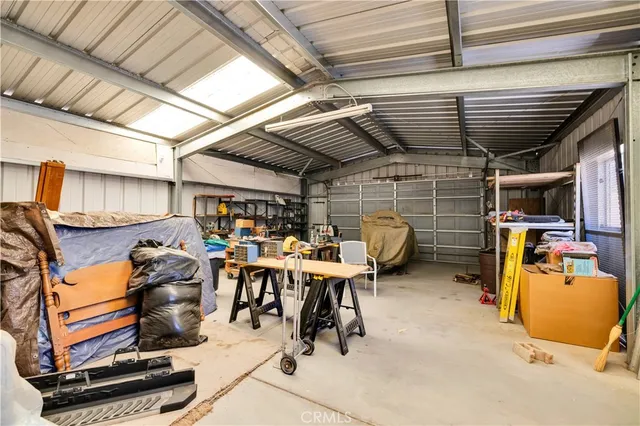 a view of a storage room with furniture