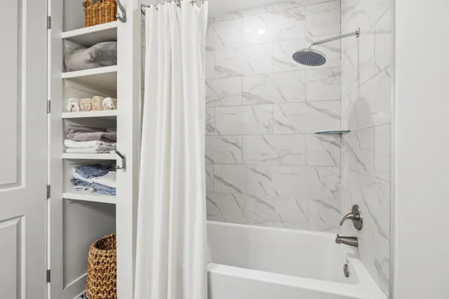 a bathroom with a bathtub