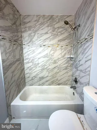 a bathroom with a toilet and a bath tub