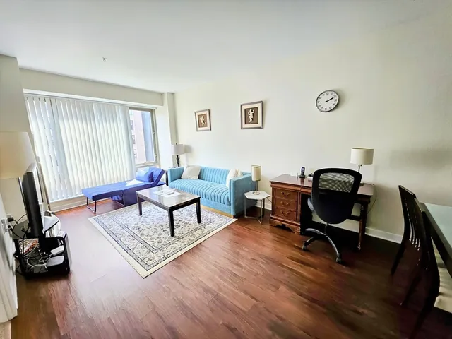 a living room with furniture rug and window