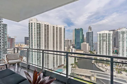 a view of a city from a balcony