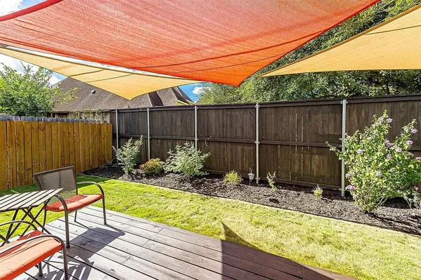 a view of a backyard with plants and a garden