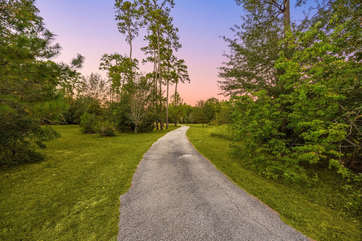 13506 Stagecoach Road Magnolia, TX 77355 - Photo 35 of 37 A long, winding driveway leads you through a canopy of mature trees, setting a serene tone before you even reach the home. This private approach perfectly captures the peaceful charm of country living while maintaining a refined, welcoming feel.