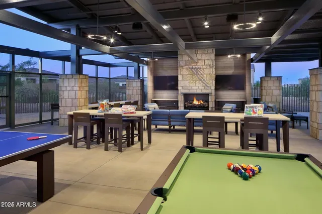 a view of a park with couches