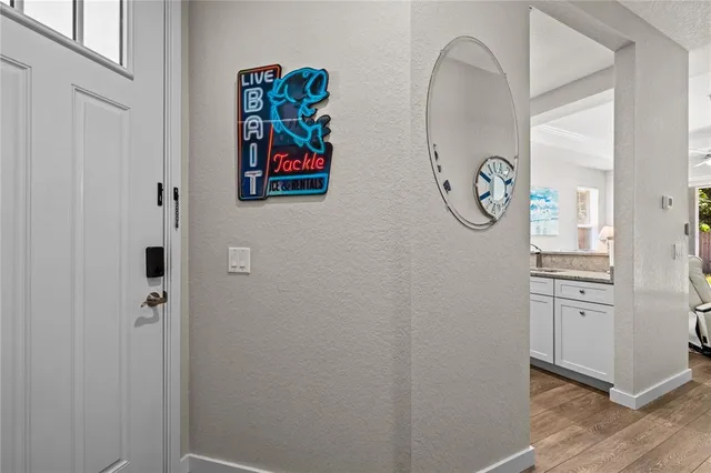 a bathroom with a mirror and a shower