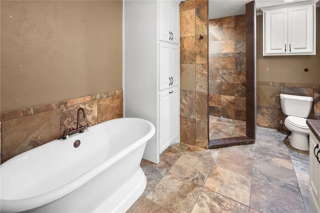 a bathroom with a toilet and a shower