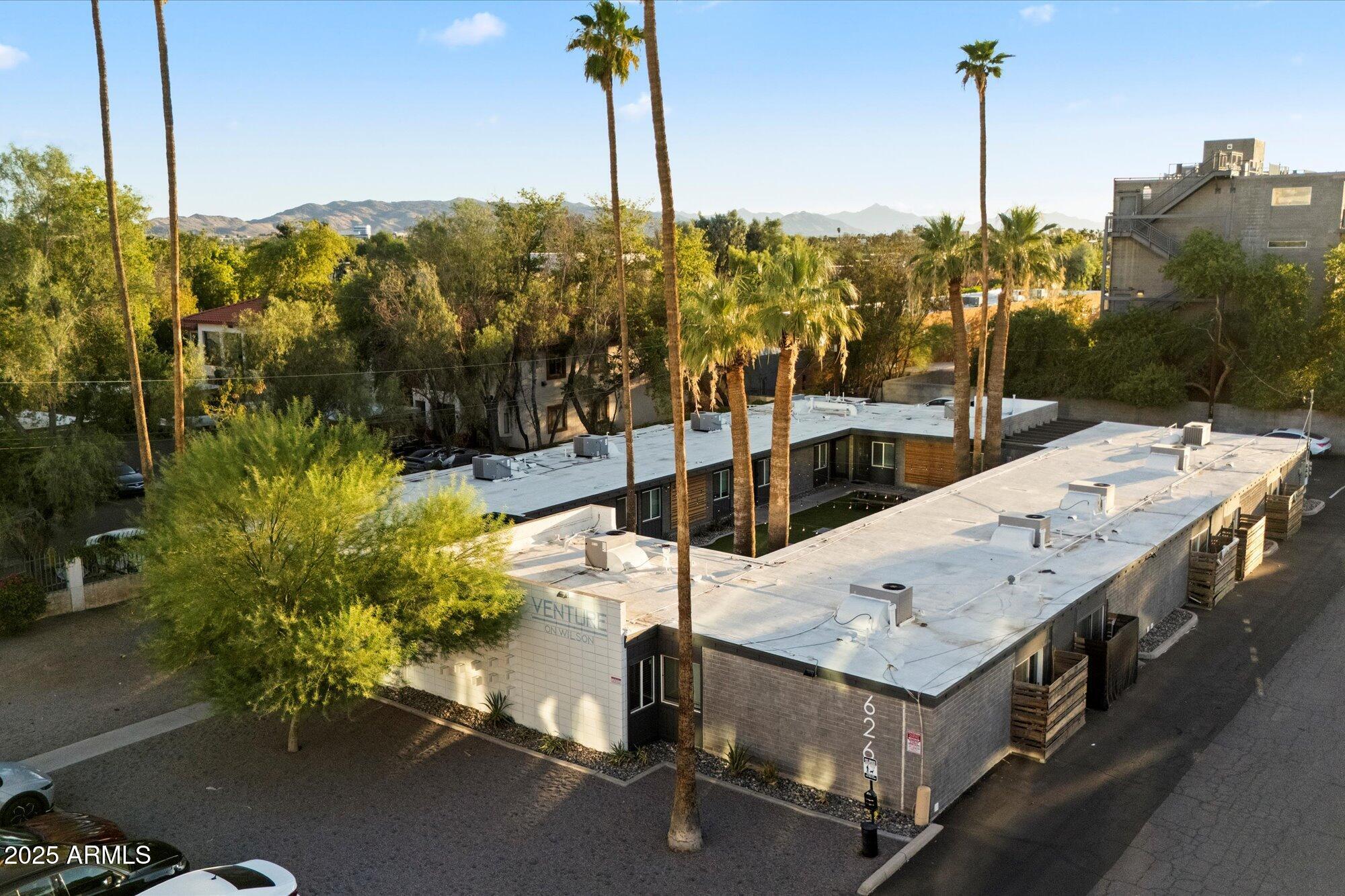 a view of a terrace with sky view