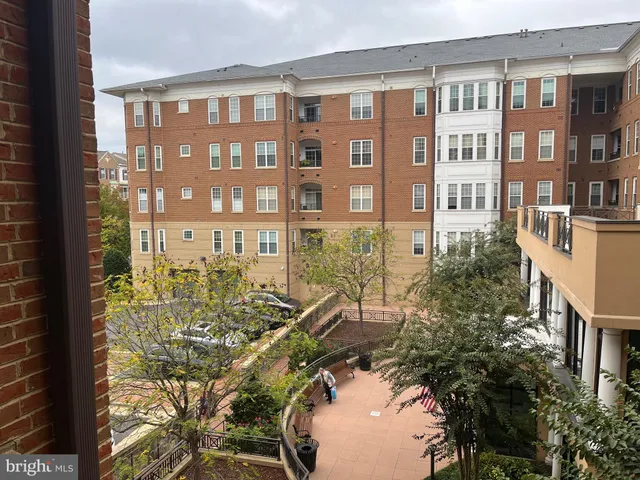 a view of a building from a patio