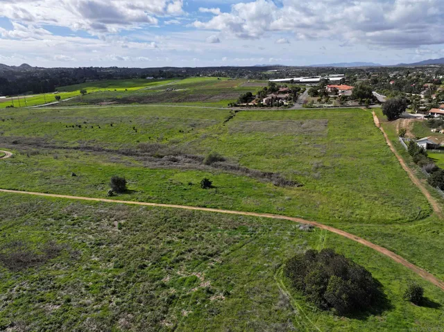 a view of a field with an ocean