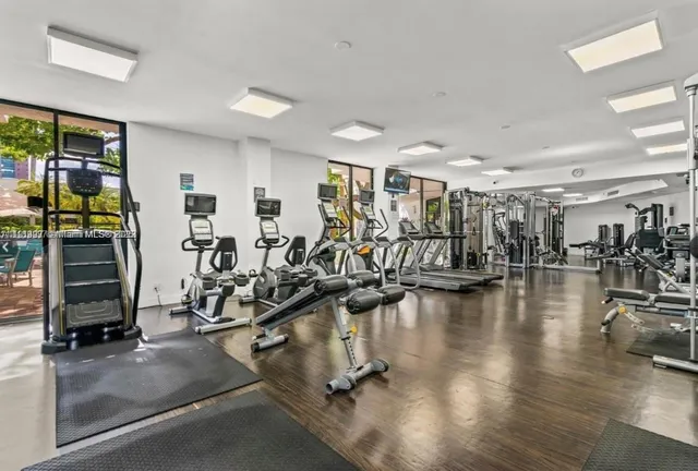 a view of a room with gym equipment
