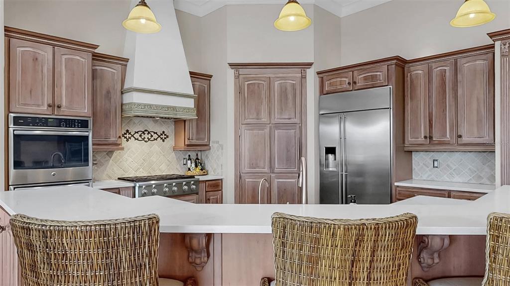 914 Capriccio Lane Apollo Beach, FL 33572 - Photo 21 of 75 a kitchen with stainless steel appliances granite countertop a refrigerator and a stove top oven
