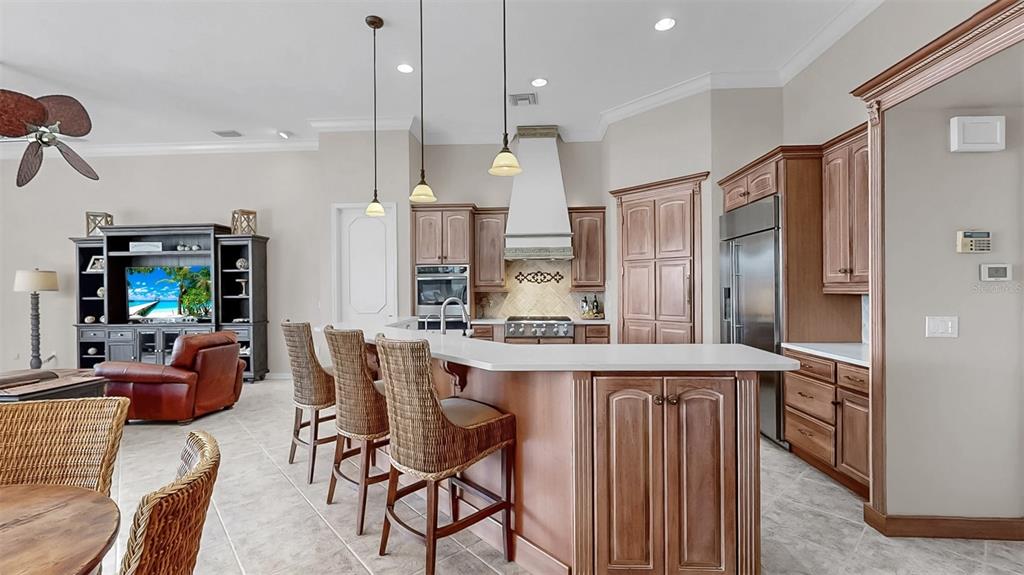 914 Capriccio Lane Apollo Beach, FL 33572 - Photo 24 of 75 a kitchen with stainless steel appliances kitchen island granite countertop a dining table chairs and a refrigerator