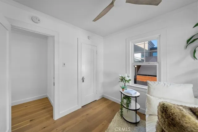 a view of a building with sitting area