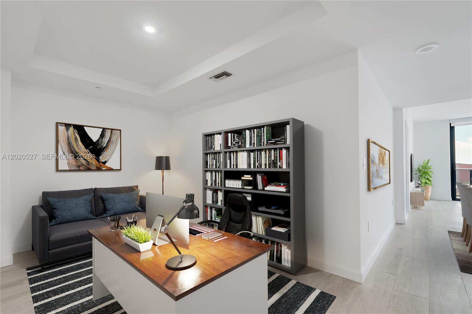 45 Southwest 9th Street, Unit 2105 Miami, FL 33130 - Photo 3 of 27 a living room with furniture and a book shelf