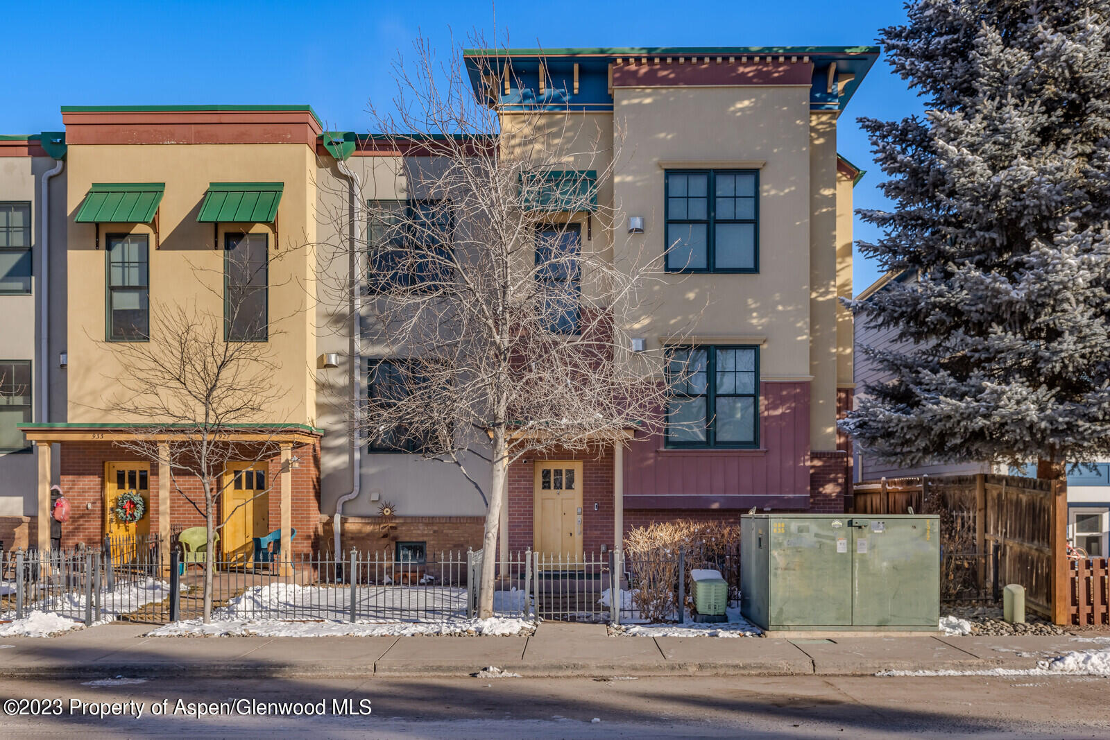 a front view of a building with street