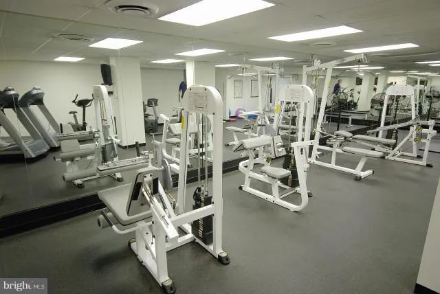 a view of a room with gym equipment