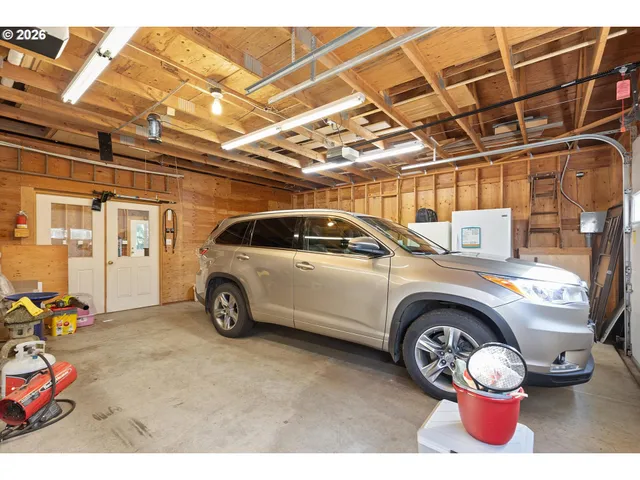 a view of a car in garage