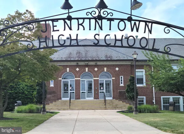 a front view of a building with street sign