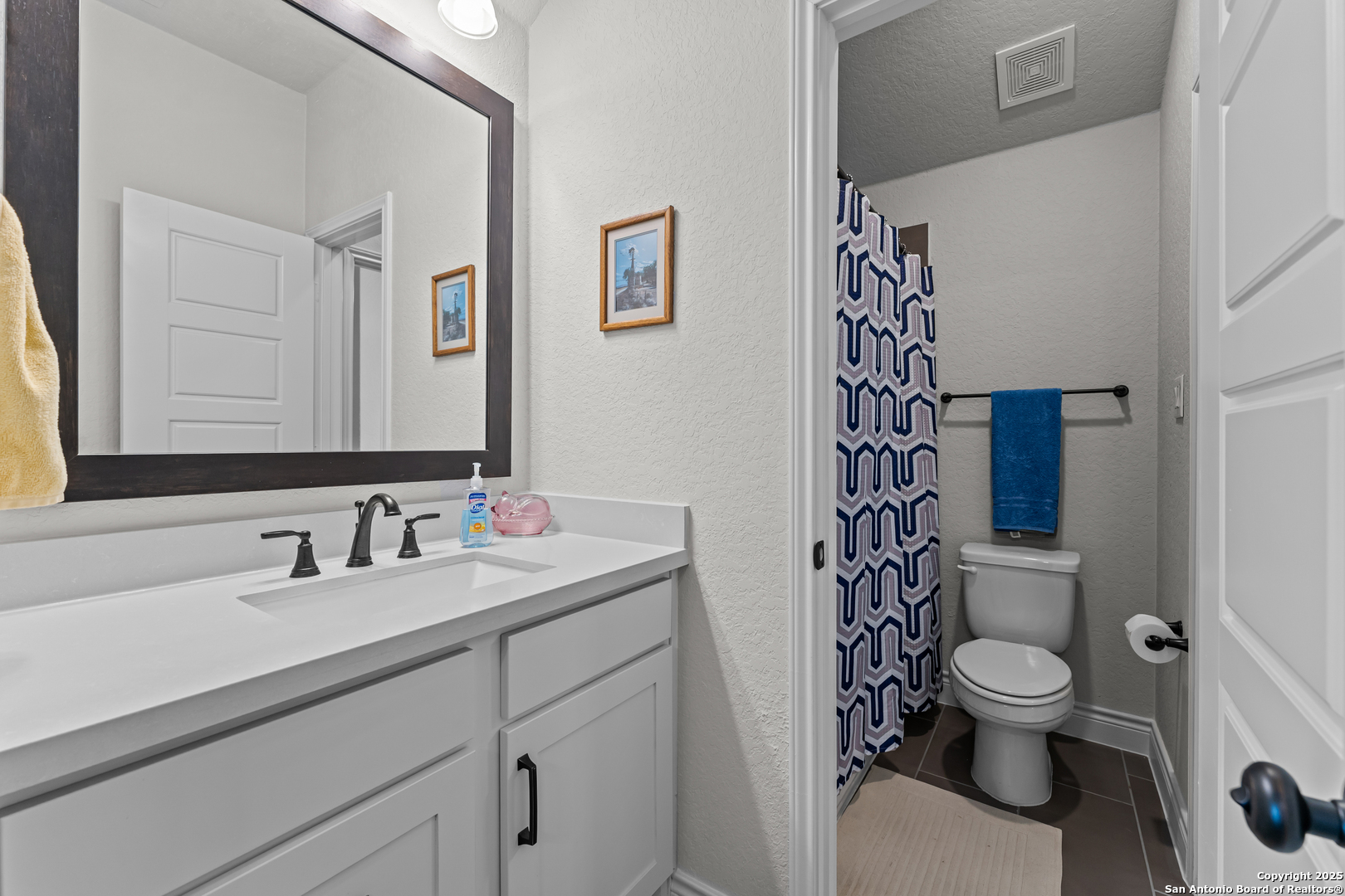 2965 Grove Way Seguin, TX 78155 - Photo 53 of 60 a bathroom with a toilet sink and mirror