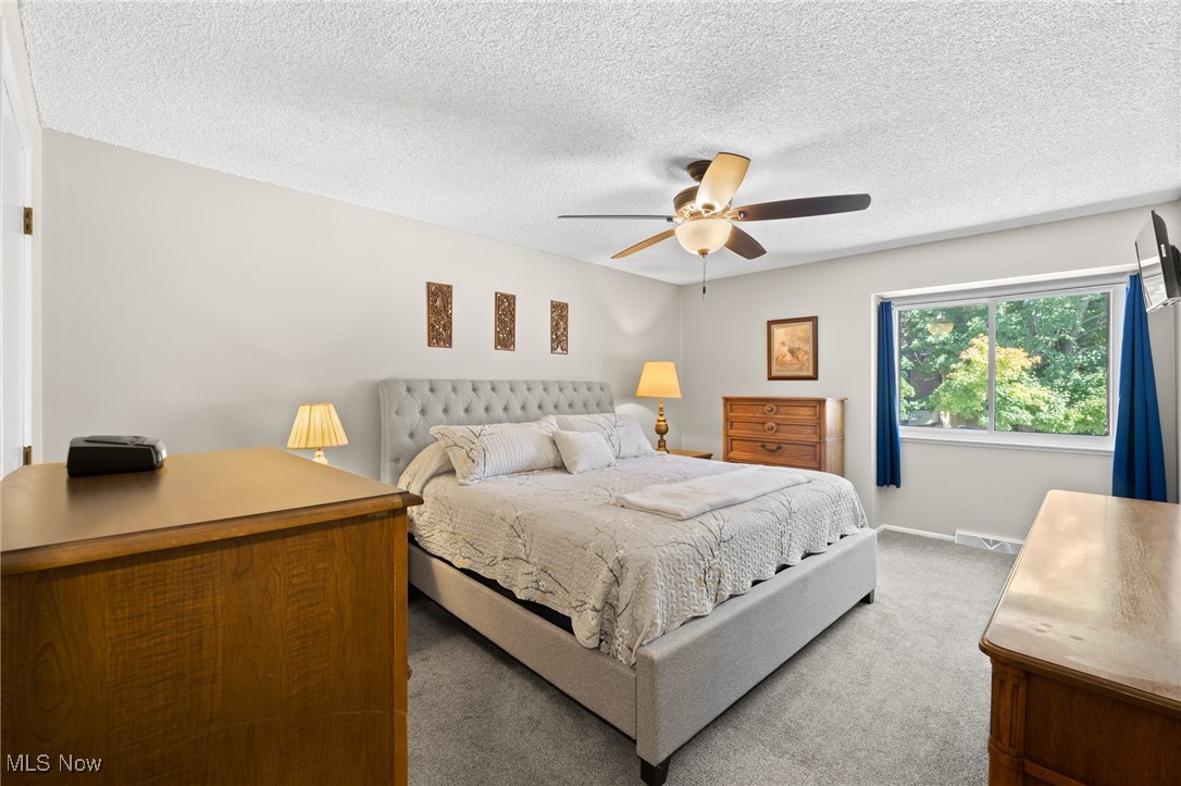 889 Hampton Ridge Drive Akron, OH 44313 - Photo 29 of 38 Bedroom with ceiling fan, a textured ceiling, and carpet floors
