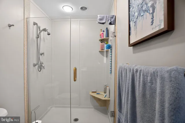 a bathroom with a shower and a sink